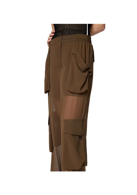 Pantalone Pinko donna Sottocasa 104751 A21F Marrone semitrasparente cargo poliestere oversize fit smock coulisse PINKO | Pantaloni | 104751 A21FS1C